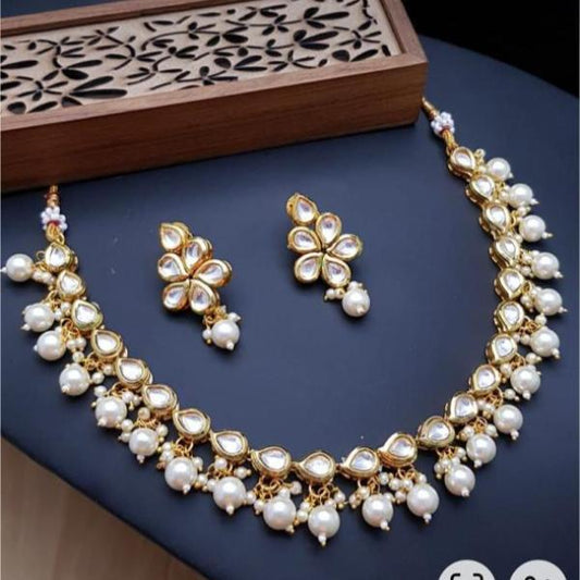 Unique Design 24K Gold Plated Indian Kundan Necklace Set