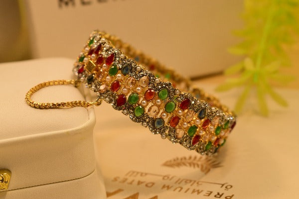 Unique Design Gold Plated Multi Stones Bangle