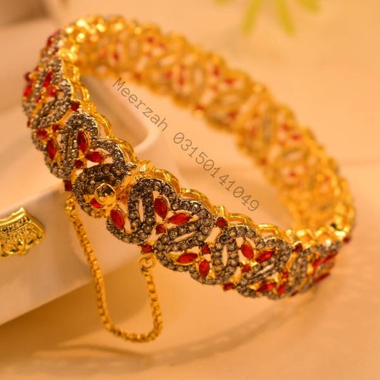 Stylish Unique Design Gold Plated Real Stones Bangle