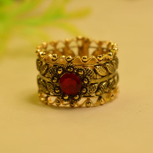 Stylish Unique Design Gold Plated Real Stone Ring