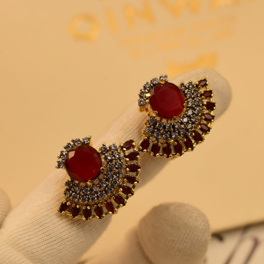 Stylish Unique Design Gold Plated Real Stones Earrings