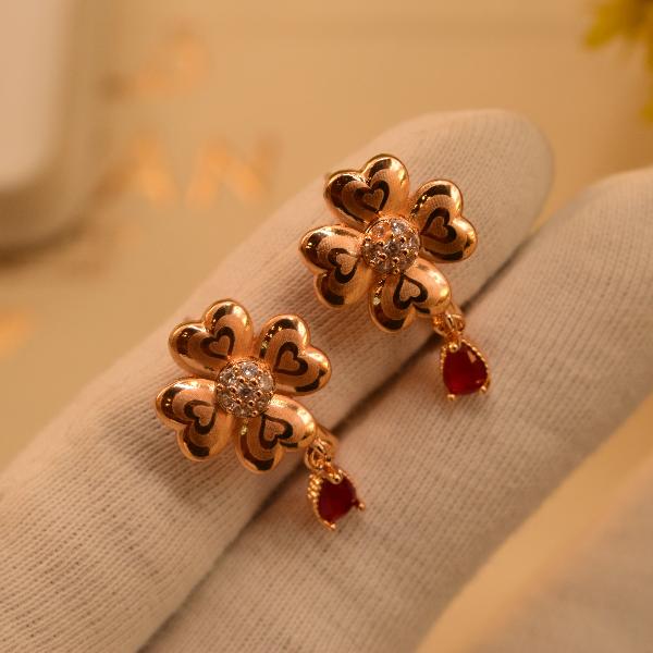 Unique Heart Design Gold Plated Real Stone Earrings