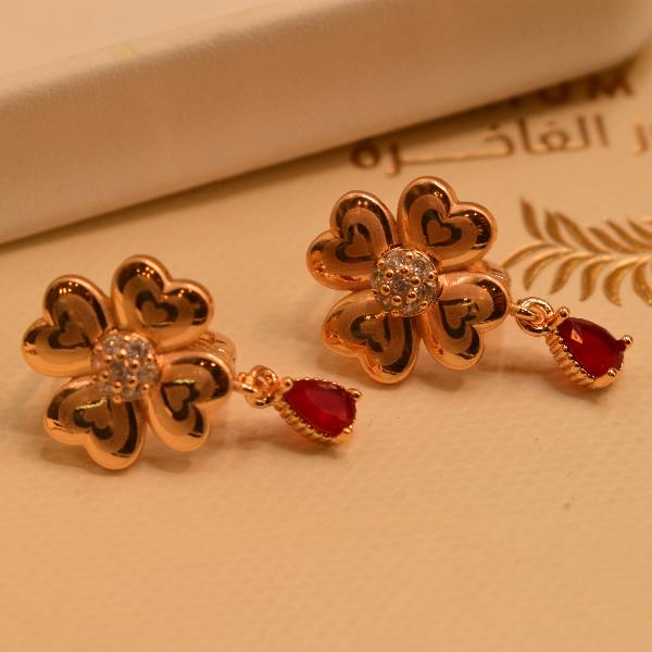 Unique Heart Design Gold Plated Real Stone Earrings