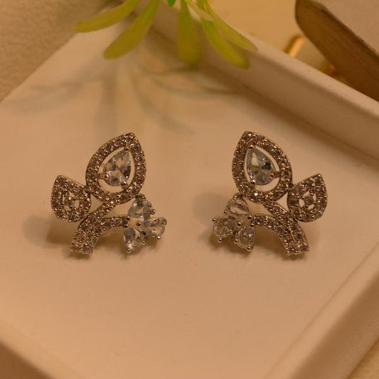 Stylish Unique Design Crystal Stones Silver Plated Earrings