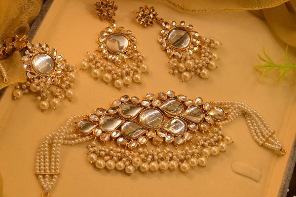 24K Gold Plated Indian Kundan Necklace Set