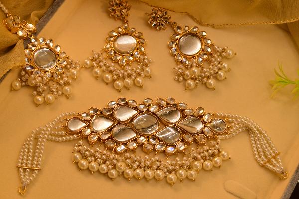 24K Gold Plated Indian Kundan Necklace Set