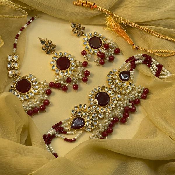 24K Gold Plated Indian Kundan Necklace Set