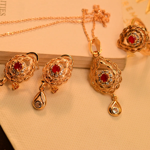 Stylish Unique Design Gold Plated Crystal Stones Necklace Set